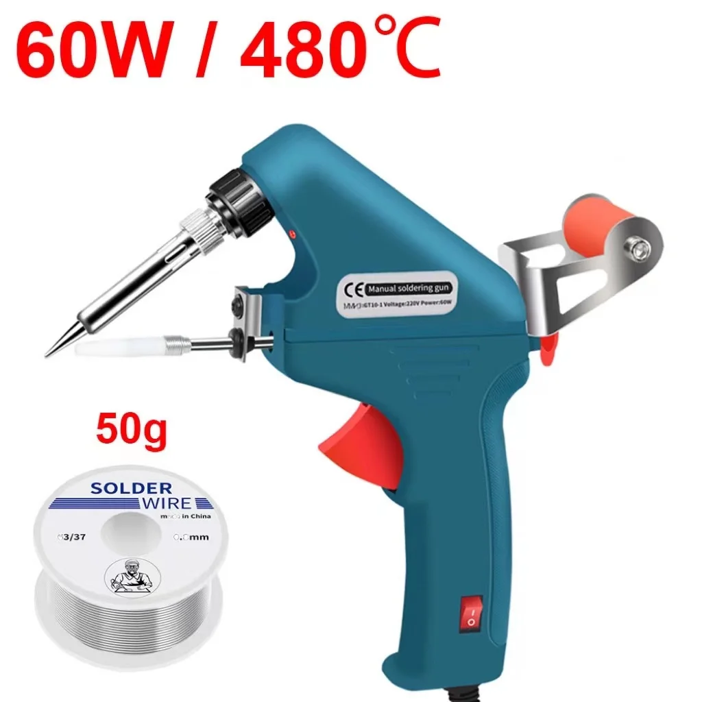 Blue Soldering Iron 60W Eagle Beak Endothermic Handheld Gun 50G Wire Heated Household Repair Internal Tool Manual Tin Dispensing