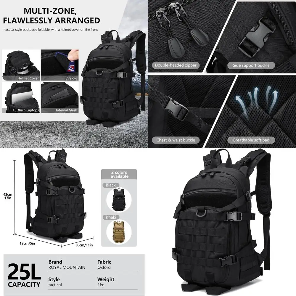 

Компактный тактический рюкзак на 25 л для мужчин — водонепроницаемая сумка для выживания на 3 дня с множеством карманов для кемпинга, походов и военных задач