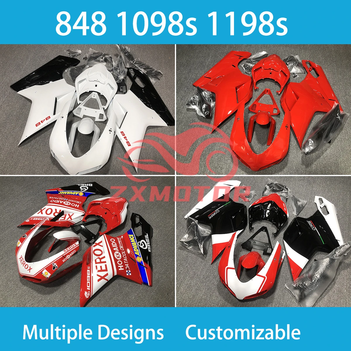 

Full Fairings for Ducati 848 1098 1198 1098s 1198s Aftermarket Refitting Motorcycle Customized Shell Body Parts Fairing Kit