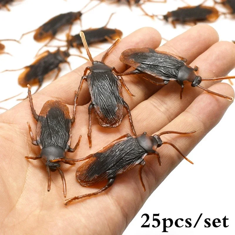 25pcs/set  Funny Fake Cockroach Halloween Decoration Jokes Pranks Maker Novelty Tricks Simulation False Cockroach Toys