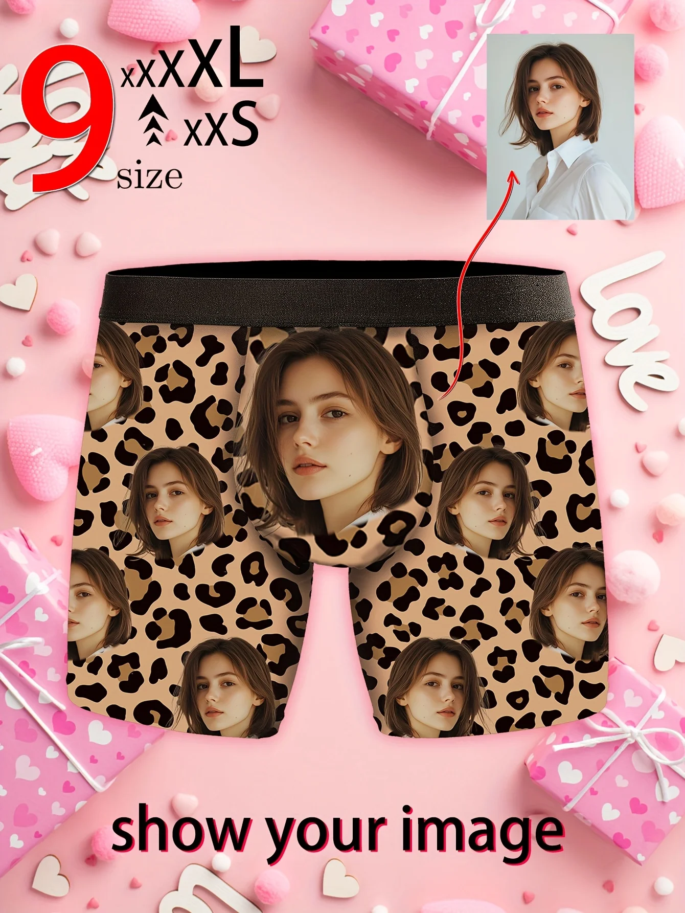 1 Boxer pour homme à imprimé léopard personnalisé - Imprimé léopard unique + design d'image définie par l'utilisateur, confortable