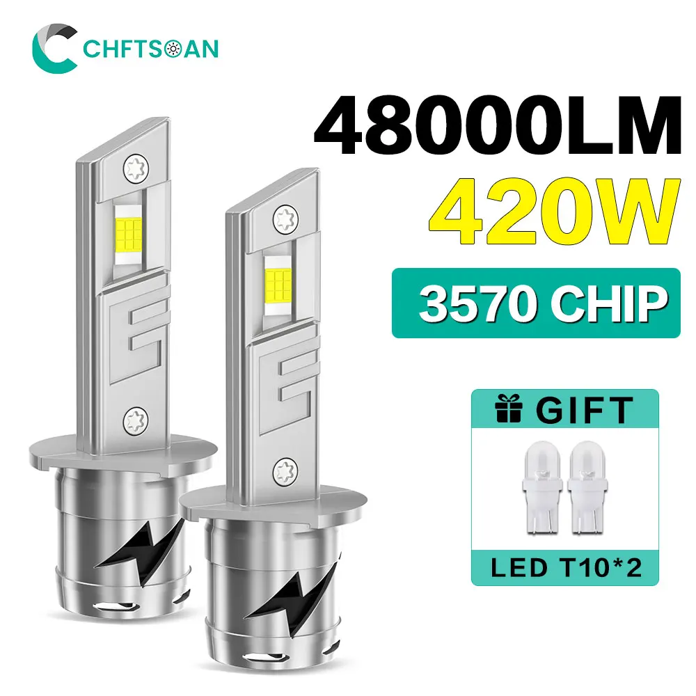 Chftsoan H1 H7 LED Headlight 1:1 Size Plug and Play High Power Front Headlight 420W 48000LM Headlamp Auto Fog Light 6500K 32V