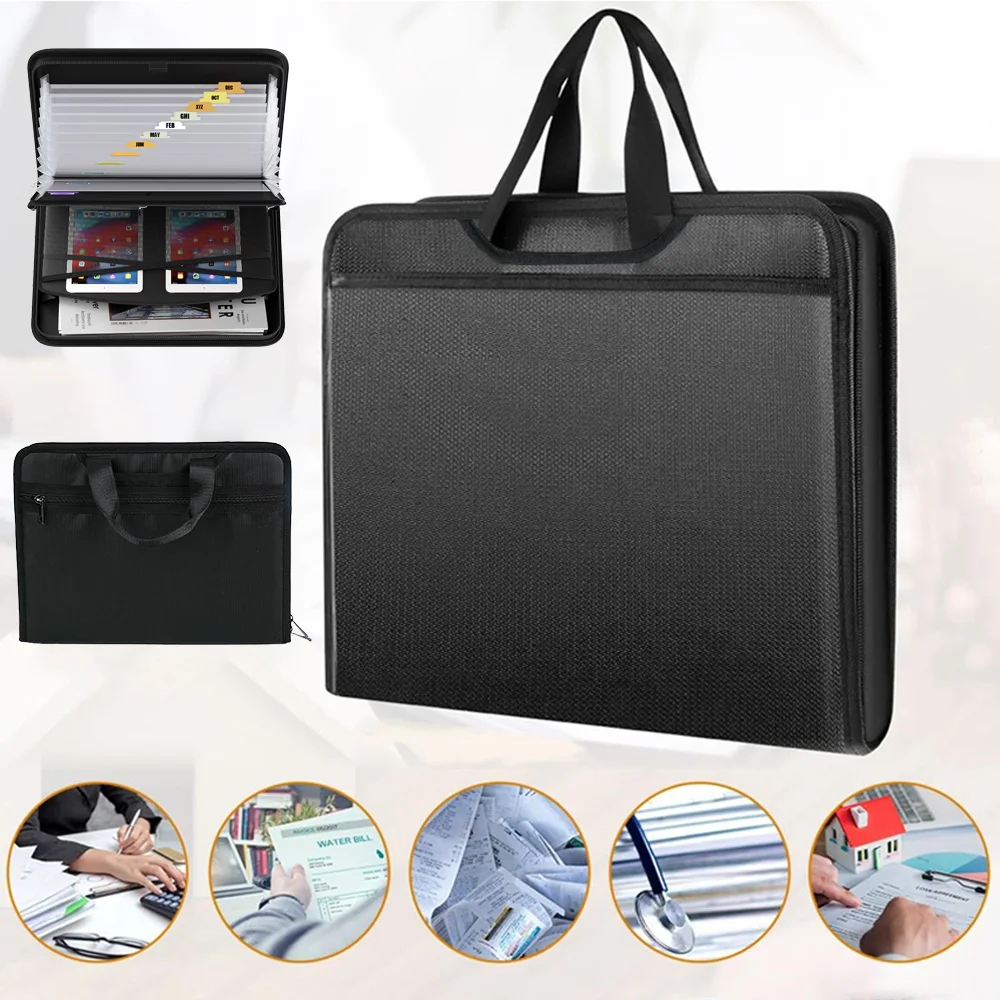 Organizzatore di documenti, cartella espandibile con 12 tasche, cerniera e etichette, pratico sistema di archiviazione portatile per documenti in formato A4.
