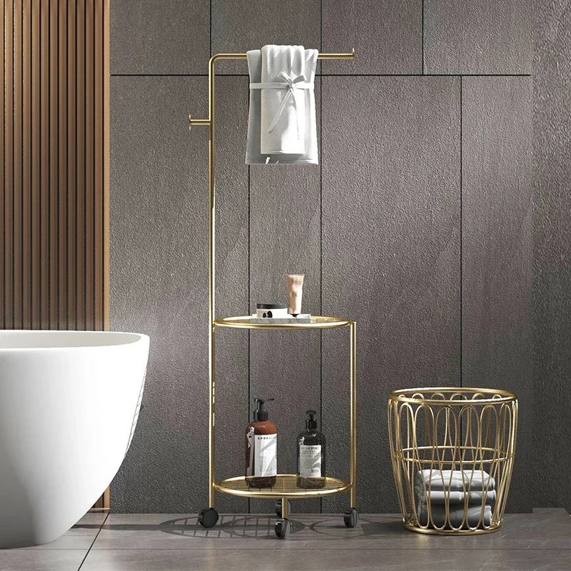 Toilet shelves, multi-layer light luxury bathroom, washstand, towel rack, floor-to-ceiling toilet, movable wheeled storage rack