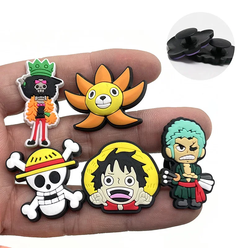 12Pcs One Piece Shoes Charms Anime Luffy Zoro Action Figures PVC Waterproof Sandals Decorate Accessories Toys for Children Gif