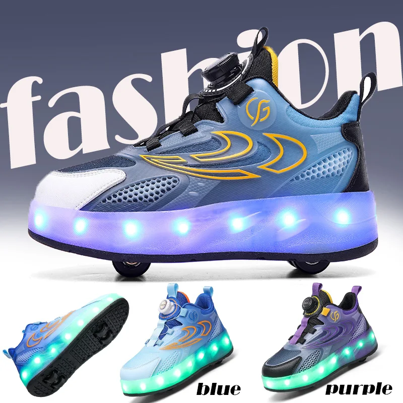 Kids Walking Shoes Flashing Light LED Glowing Shoes for boys and grils Children's Single four-Wheel Inline Skate Shoes