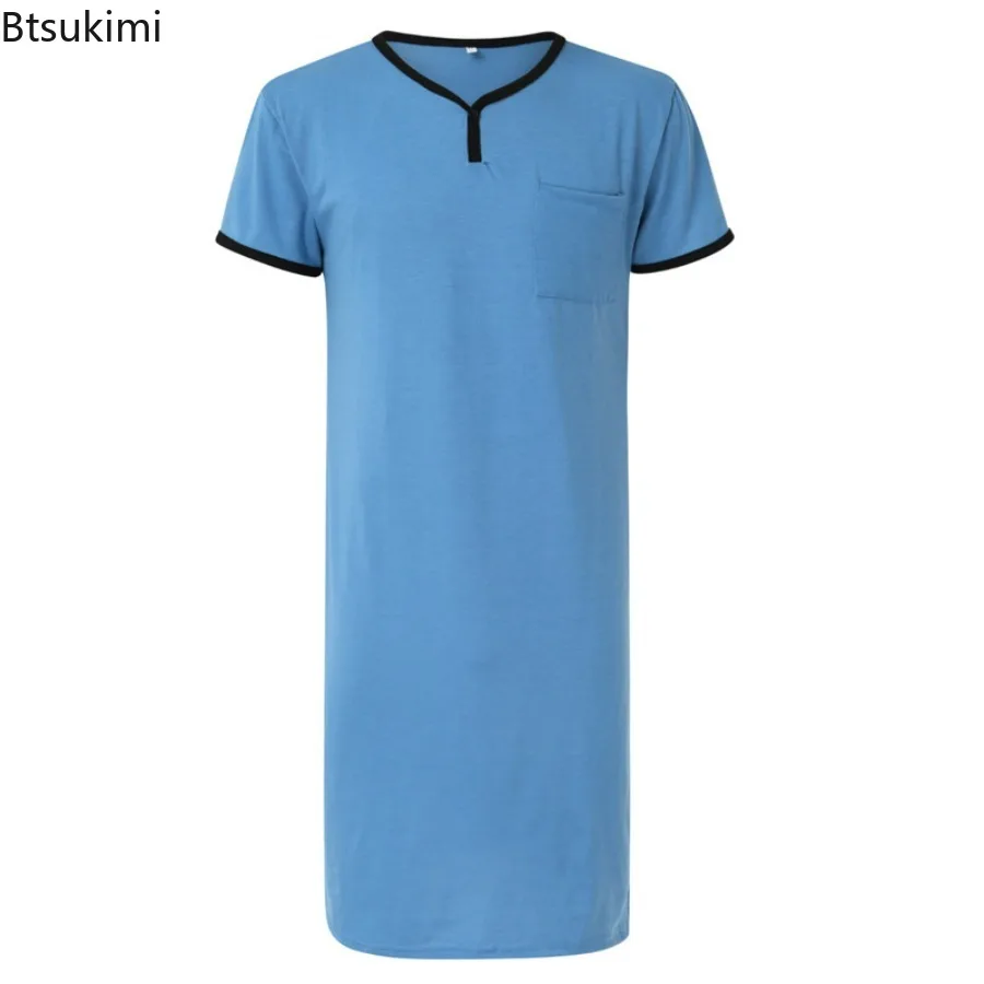 

2024 Men's Short Sleeve Nightdress Nightgown Sleepwear Nightshirts Robes Loose Bathrobe Skin Friendly Pajamas Shirts Robes Dress