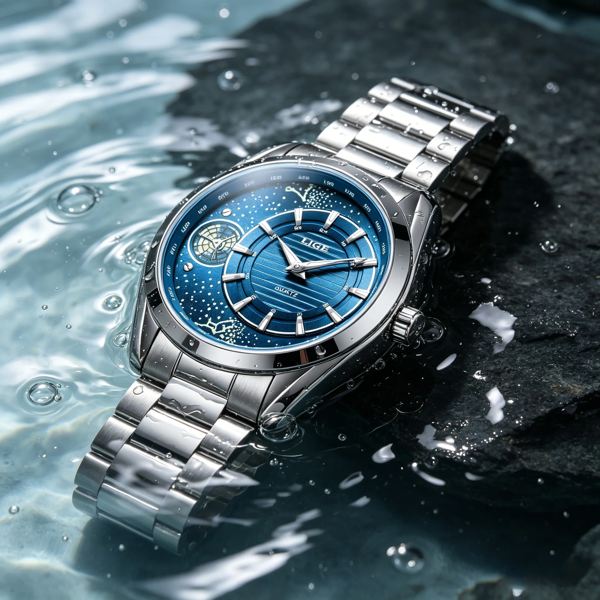 LIGE Creative Mens Watches Stainless Steel Golden Quartz Wristwatch for Man Luminous Waterproof Male Clock Relogio Masculino+Box