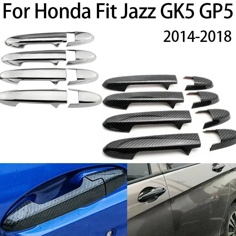 

For Honda Fit Jazz GK5 GP5 2014-2018 Car Door Handles Covers Overlays Protection Catch Cap Sticker Chrome Carbon Fiber Style