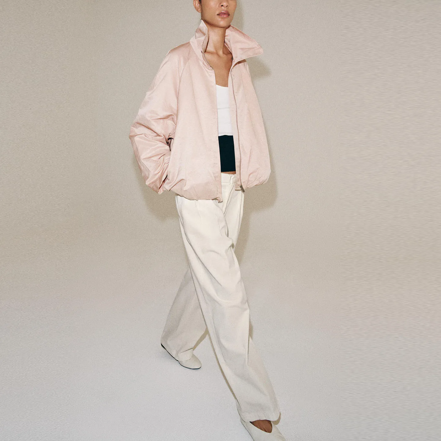 Fashionable Long Sleeve Pilot Jacket Women's Autumn Wear Stand Collar Casual Style Loose Fit Zipper Closure No Hat Included