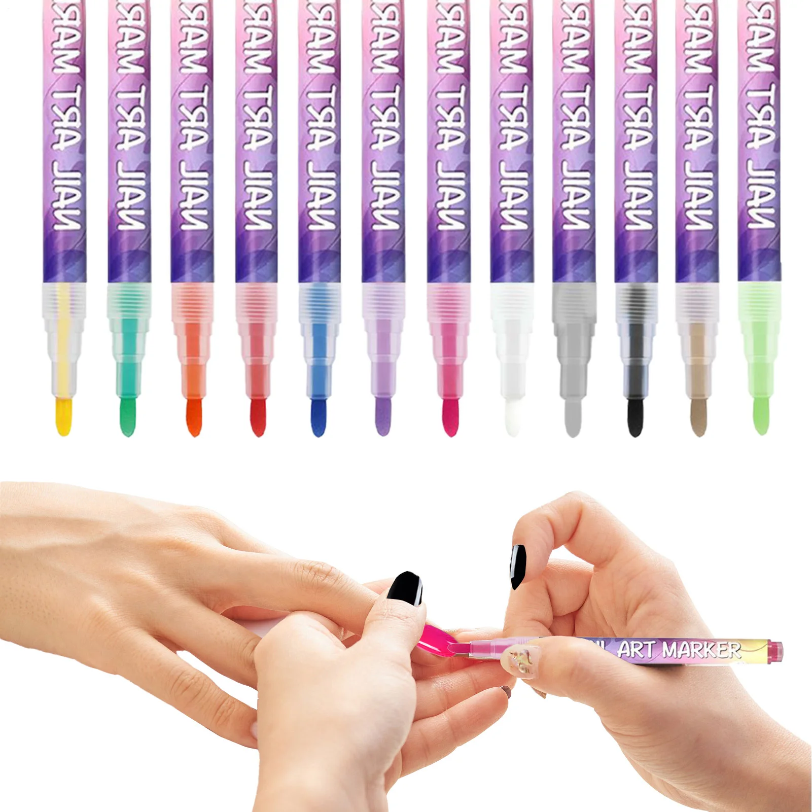 12 Colors NailArt Pens Set NailArt Markers PolishPen For 3D NailArt, Drawing Painting Liner Brush For DIY NailArt