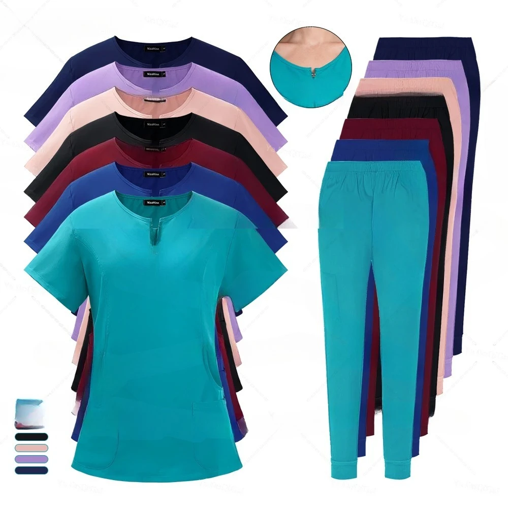 

Эластичные женские облегающие наборы скрабов, медицинская униформа, топы для врачей, бегуны, хирургические халаты, аксессуары для медсестер, комплект спецодежды для салона, спа