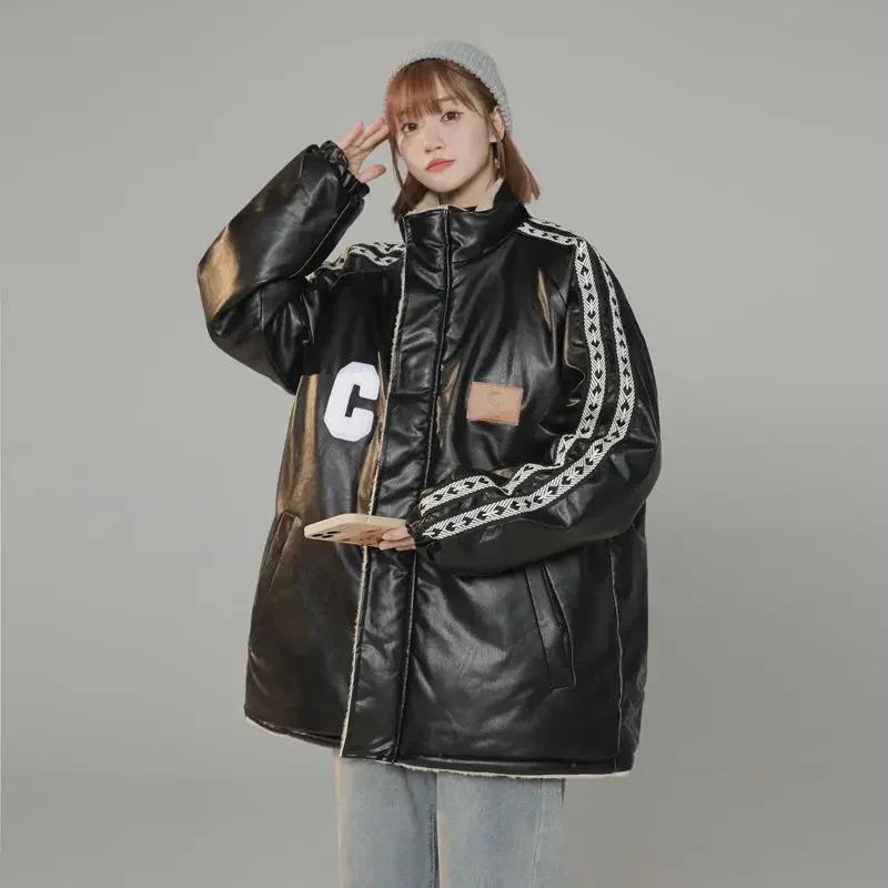 New Winter Coats for Women PU Leather Jackets Fur Lined Coat Warmth Parkas Loose Men's Jackets Free Shipping Fashion Streetwear