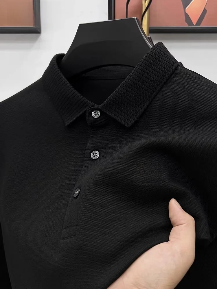 

High-End Men's Long Sve irt Pure Cotton Paul ort Sve Turn-down Collar T-irt Busin Casual Summer Faion