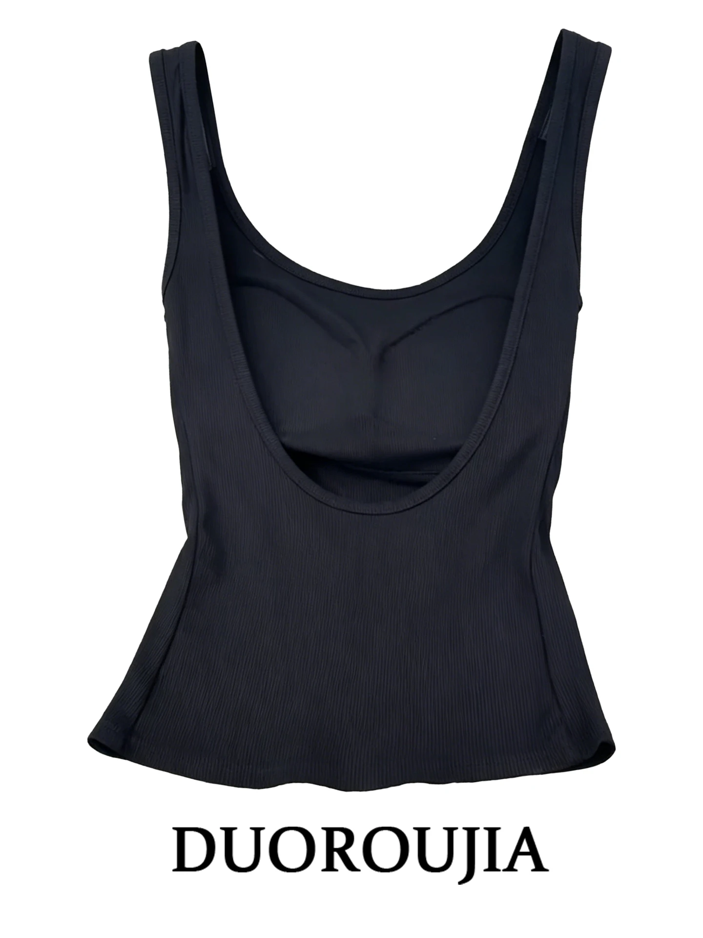 

Black U-Neck Slimming Tank Top Women's Fashion plus Size Summer Outfit Casual Breathable Short Sleeve Girl's Style DUOR