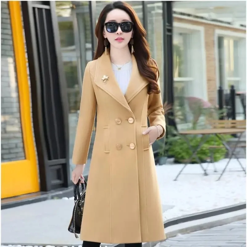 

Autumn Winter Women Wool Coat 2024 Ladies Woolen Long Coat Female Fashion Slim-fit Double-Breasted Jacket Overcoat