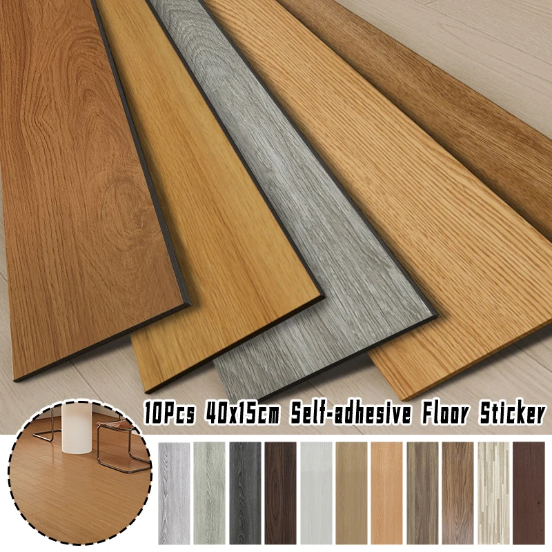 10Pc Wood Grain Peel Stick PVC Floor Tile Living Room Self Adhesive Floor Sticker Waterproof Wall Sticker Cement Floor Renovatio