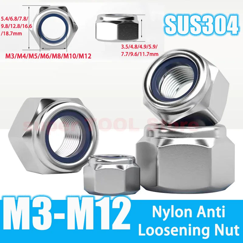 

1/10/20/50/100Pcs 304 Stainless Steel Nylon Insert Lock Nut M3 M4 M5 M6 M8 M10 M12 Self-locking Anti-slip Locking Fastener Nuts