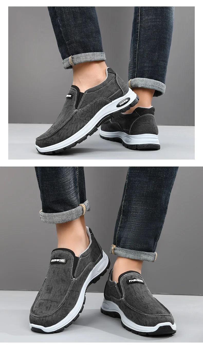 Herren-Schuhe aus Stoff, zum Hineinschlüpfen, atmungsaktive Canvas-Slipper, mit dicker, rutschfester Sohle, bequeme Freizeitschuhe für den täglichen Gebrauch, für Arbeit und Outdoor-Aktivitäten. – Detail 13