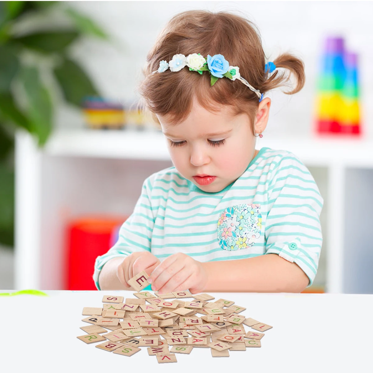 

200 PCS Literacy Squares Wooden Cubes for Crafts Puzzle Bamboo Baby Chips Child Blocks Decor