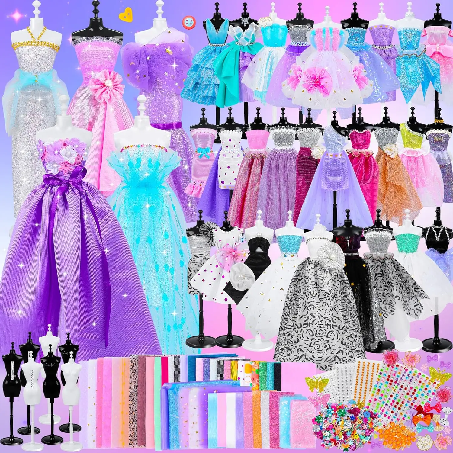 

1500+Pcs Fashion Designer Kit with 7 Mannequins, DIY Arts and Crafts Sewing Kit for Doll Clothes Making