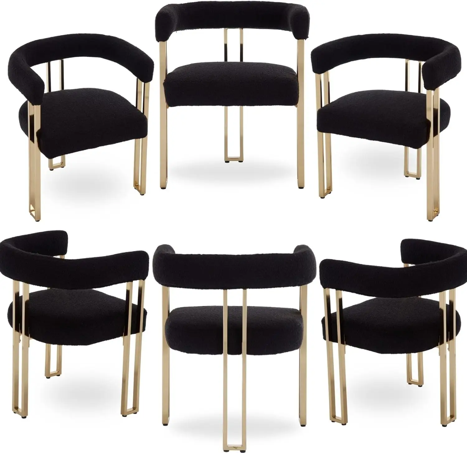 

【Hot】Dining Chairs Set of 6, Modern Black Barrel Chairs with Arms and Elegant Golden Legs