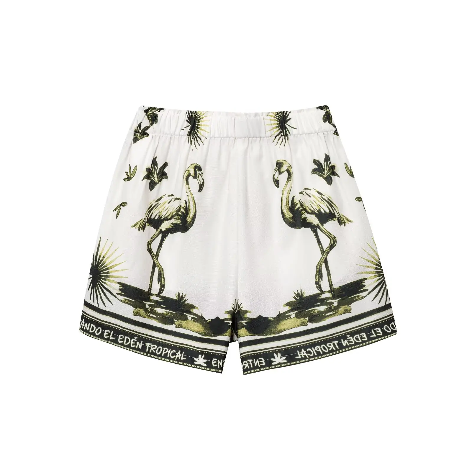 Set atasan kemeja lengan panjang bermotif bergaya kasual liburan musim panas 2025 untuk wanita + celana pendek pinggang tinggi