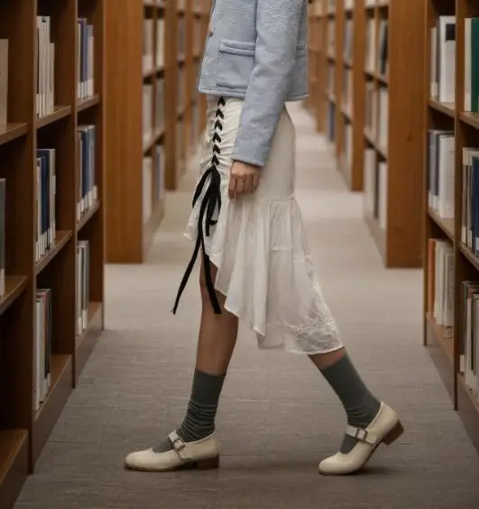 

Skirt for Women 2026 Spring New Fashion Retro Contrasting Ribbon Splicing High Street Versatile A-Line Midi Irregular Skirt