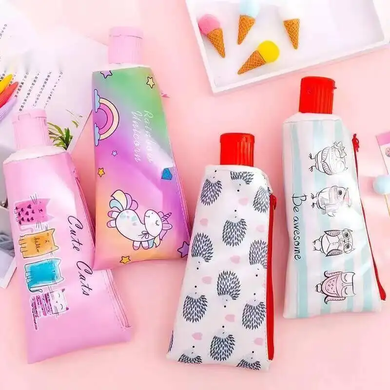 1 Stück Lytwtw's Kawaii süße Zahnpasta-Styling-Stifttasche, PU-Schule, stationäre Tasche mit Bleistiftspitzer
