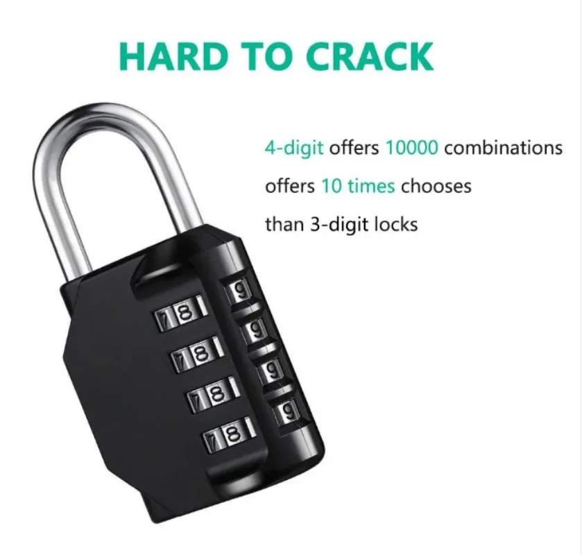 กุญแจรหัสแบบตั้งค่าใหม่ได้ 1 ชิ้น กุญแจรหัส 4 หลัก กันน้ำและทนทาน สำหรับใช้งานกลางแจ้ง