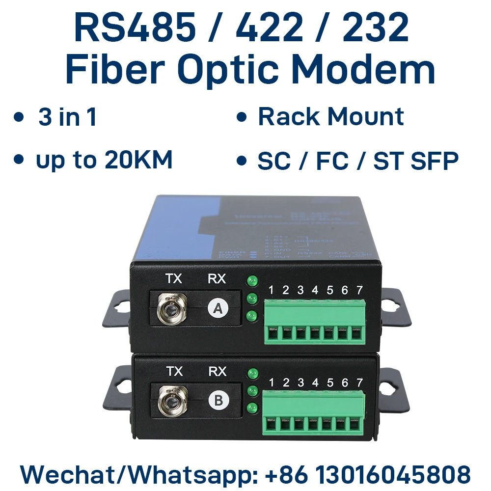 

Industrial RS232 RS422 RS485 Fiber Optic Modem Serial Communication Data Converter Device Server over Fiber Extender up to 20KM