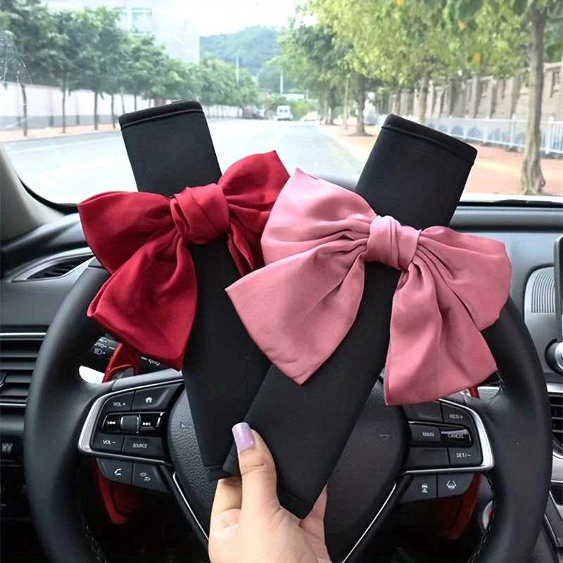 

Чехол для ремня безопасности с галстуком-бабочкой, набор из 2 предметов, милая подушка для ремня безопасности с галстуком-бабочкой, женские аксессуары для салона автомобиля
