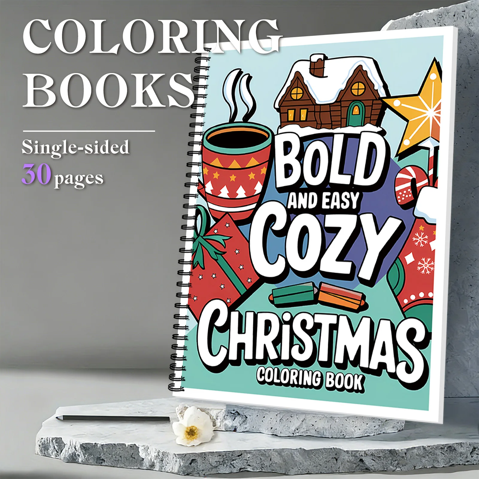 

1PC Drawing Books, Cheerful Bold & Easy Cozy Christmas-Themed Spiral Colouring Book, For Festive Leisure Coloring Moments