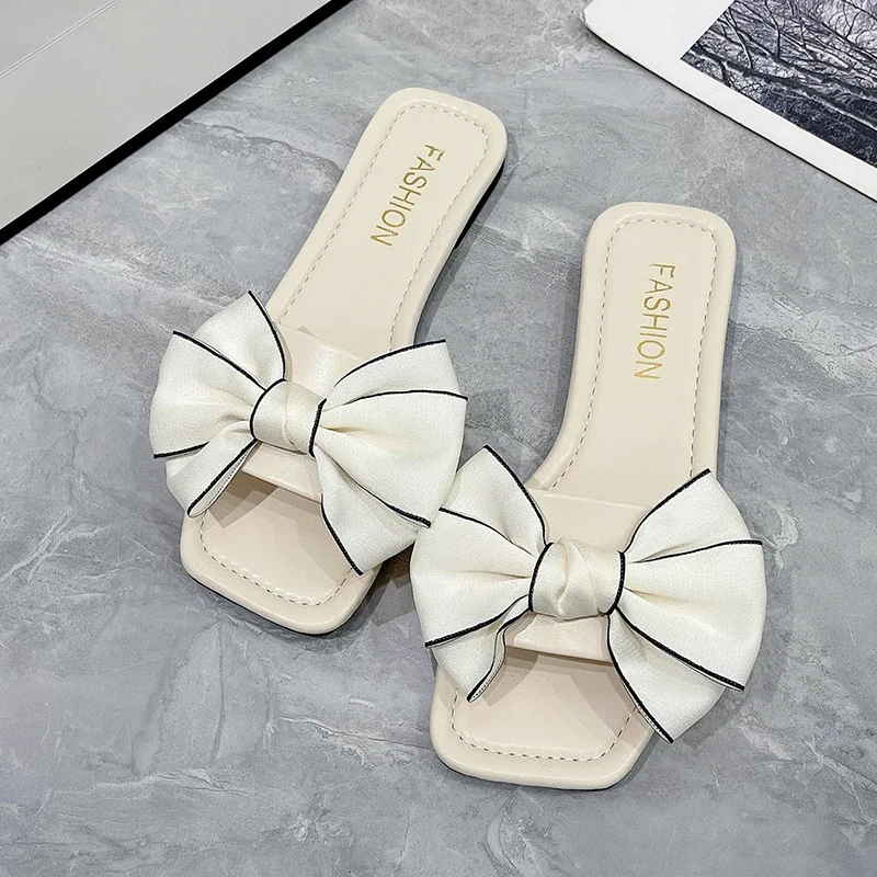 Slippers Women Summer Shoes Bow Tie Flip Flops Woman Flats Beach Shoes Elegant Designer Slides Free Shipping Chanclas Mujer