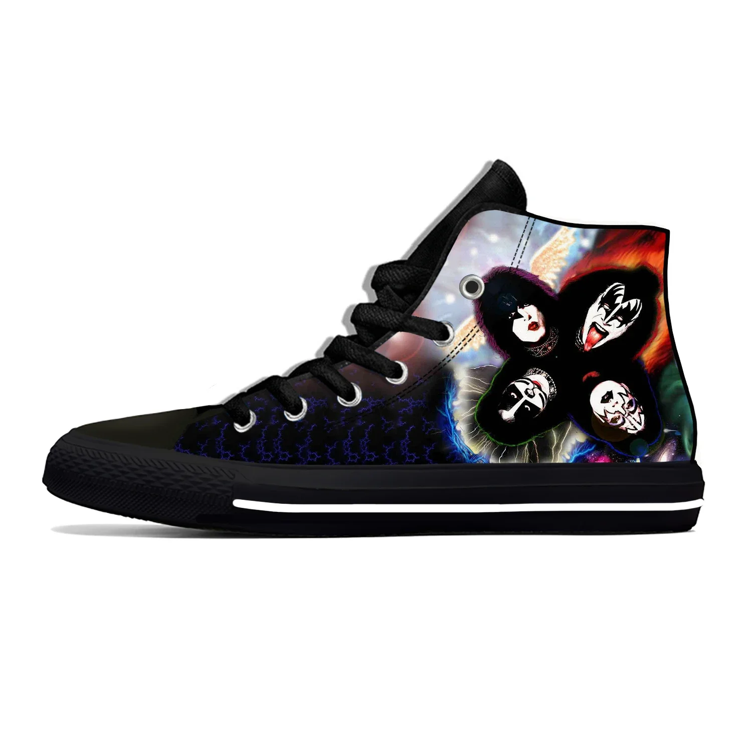 Hete Zomer Heavy Metal Muziek Kiss Rock Band Nieuwigheid Casual Nieuwste Schoenen Hoge Mannen Vrouwen Mode Sneakers Klassieke Board Schoenen