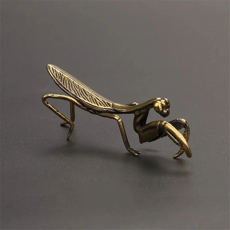 

Copper Mantis Miniature Ornament Tea Pet Antique Solid Insect Figurine Desk Decoration Craft Accessories Vintage Flowerpot Decor