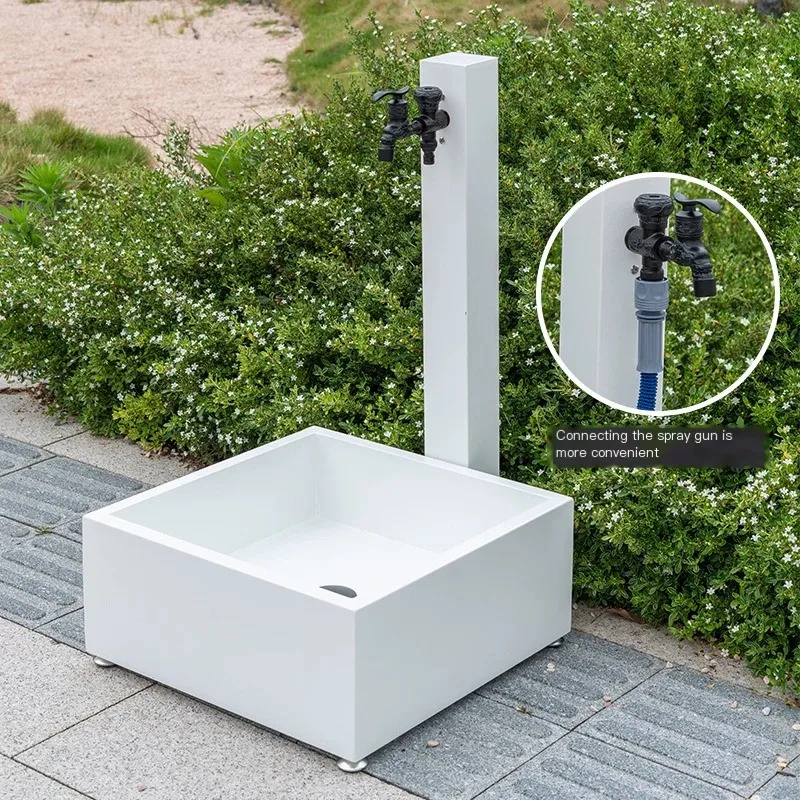 Outdoor Pedestal Faucet, Garden Villa Outdoor Pedestal Basin, Stainless Steel Frost-proof Mop Sink, Courtyard Water Basin