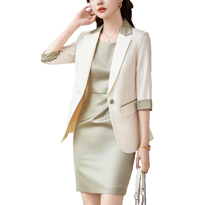 

Korean Spring Summer Dress Suits Women Fashion Two Piece Set Outfits Blazer Top Office Ladies Formal OL Work Professional Wear