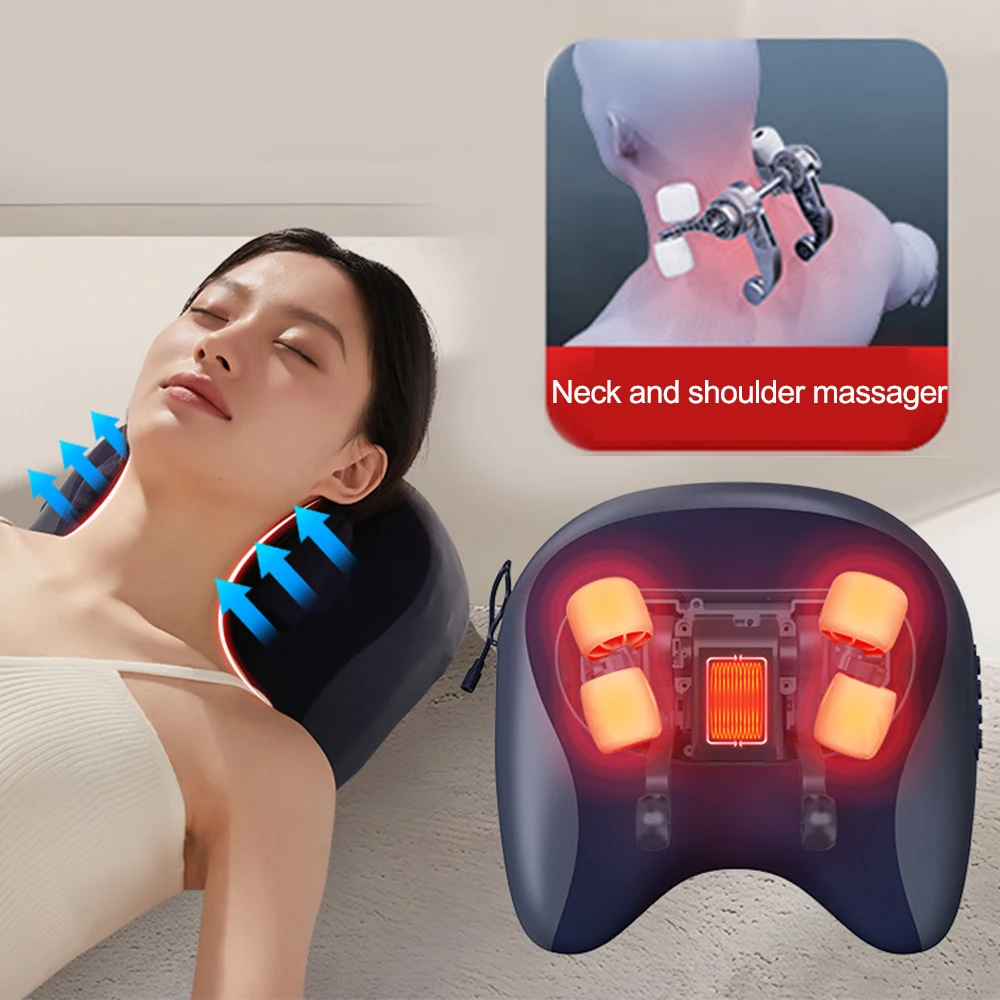 

6D Electric Neck Massager Pillow Device Shiatsu Cervical Ttraction Heating Back Pillow Neck Massage Instrument Pain Back Relief