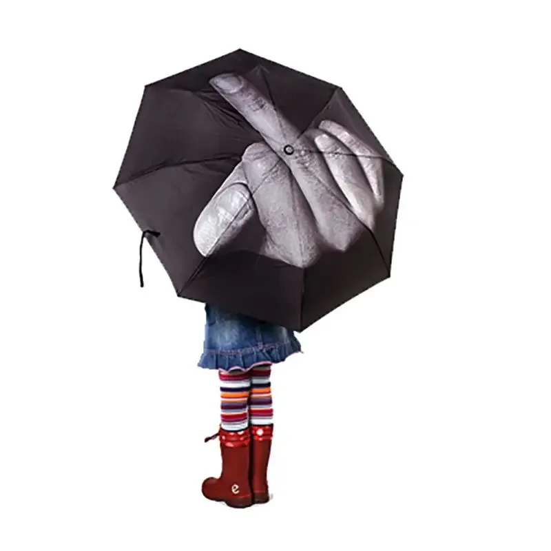 1PC Women Umbrella Rain Middle Finger Umbrella men Windproof Folding Parasol Personality Black Middle Finger Umbrellas 8 Bone