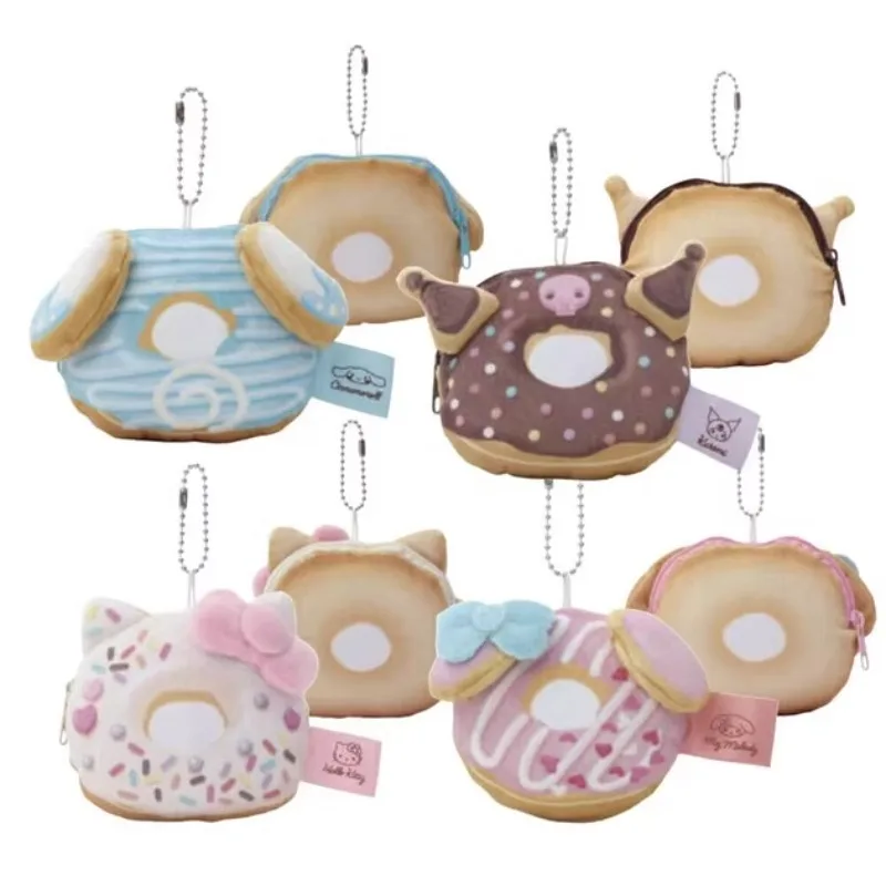 2025 Nowa Japońska Seria Sanrio Donut Kitty Melody Kuromi Cinnamoroll Uniwersalna Torba do Przechowywania Portfel Zawieszka Anime Pluszowe Zabawki Dziewczynka