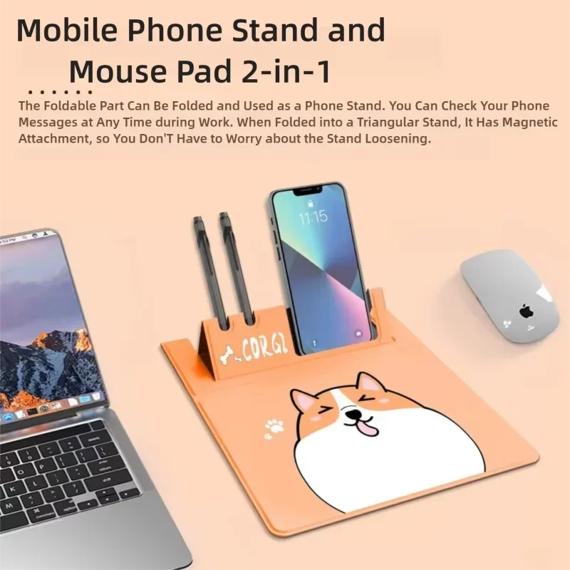 

Cute Corgi Mouse Pad with Phone Stand Pen Holder,Non-slip & Waterproof Desk Mat for Office Gaming