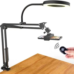 Overhead Camera Mount with Ring Light Selfie Flexible Articulating Phone Arm Stand iPhone Desk Tripod for Video Recording