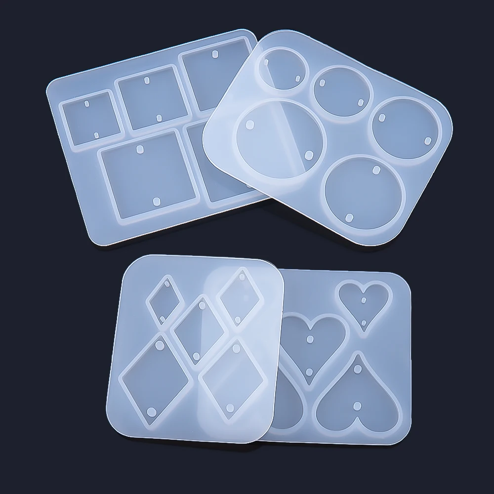 1PC Geometric Earring Pendant Epoxy Resin Mold Jewelry Making Mold Round Rhombus square Heart Star Shape DIY Charm Pendant Mould
