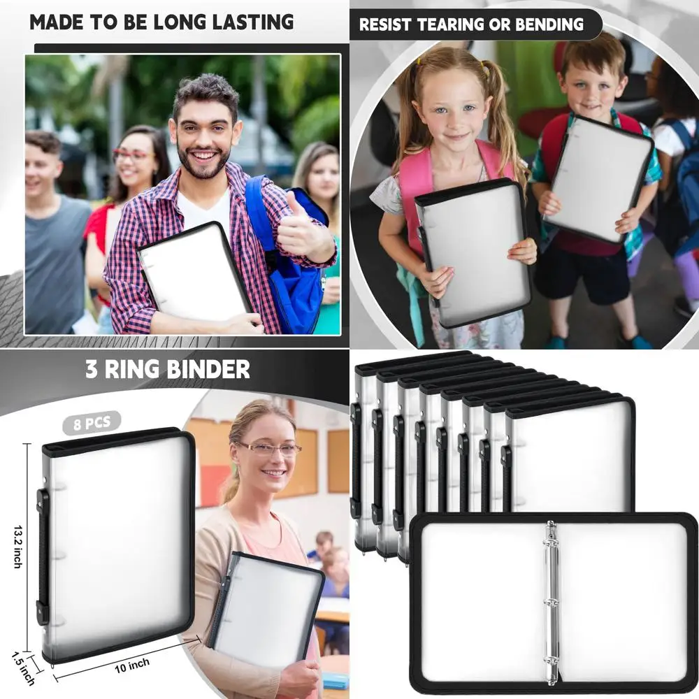

1 Inch White Plastic 3-Ring Zipper Binder, Refillable Organizer for Planners, Projects, and Schoolwork