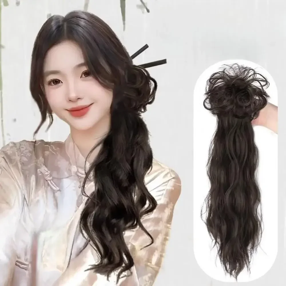 Synthetic Wig Ponytail Women's New Chinese Style Grab Clip Ancient Style Chinese Style Slightly Rolled Hair Clip