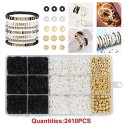 2400pcs/box Polymer Clay Bead Kit, White And Black Polymer Clay Beads CCB Loose Beads For DIY Jewelry Making Bracelet Supplies