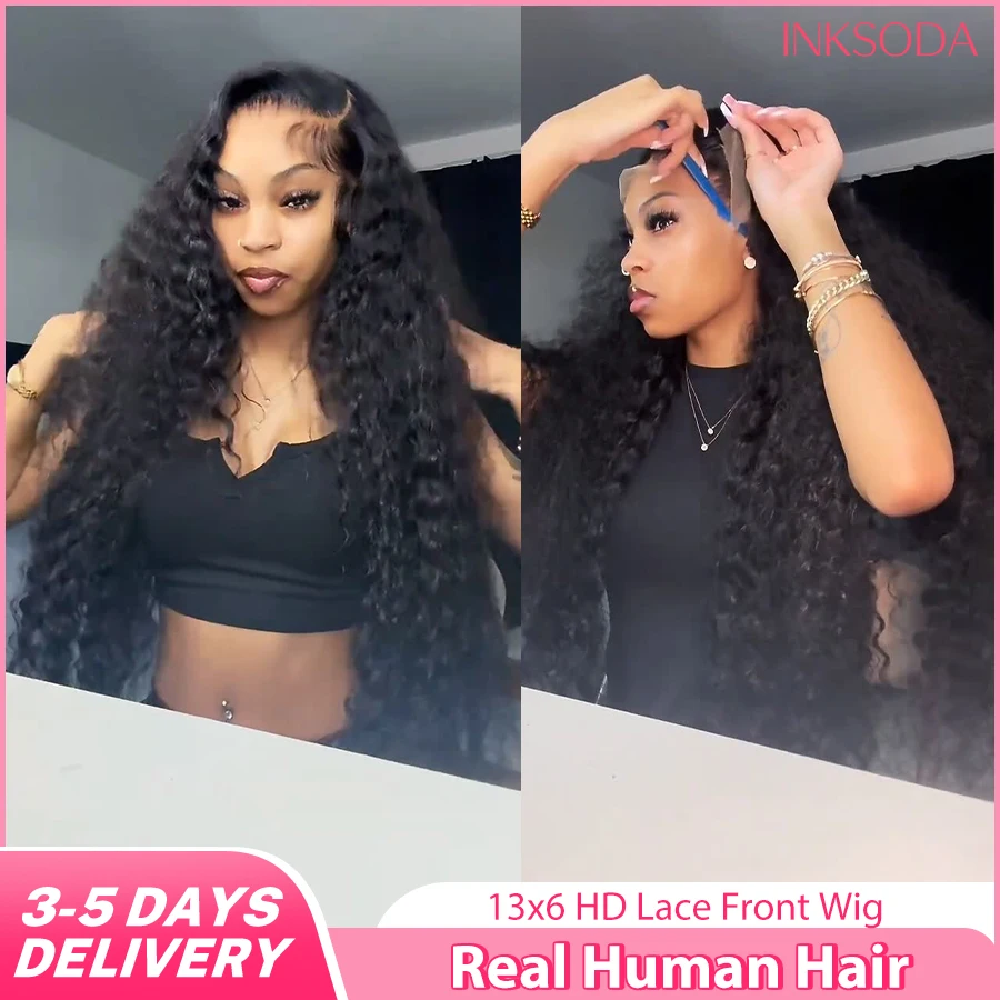 

Deep Wave Human Hair Wigs 13X6 Hd Lace Frontal Wig Curly Lace Front Wig 40 Inch 220 Density Brazilian Wig Original Natural Black