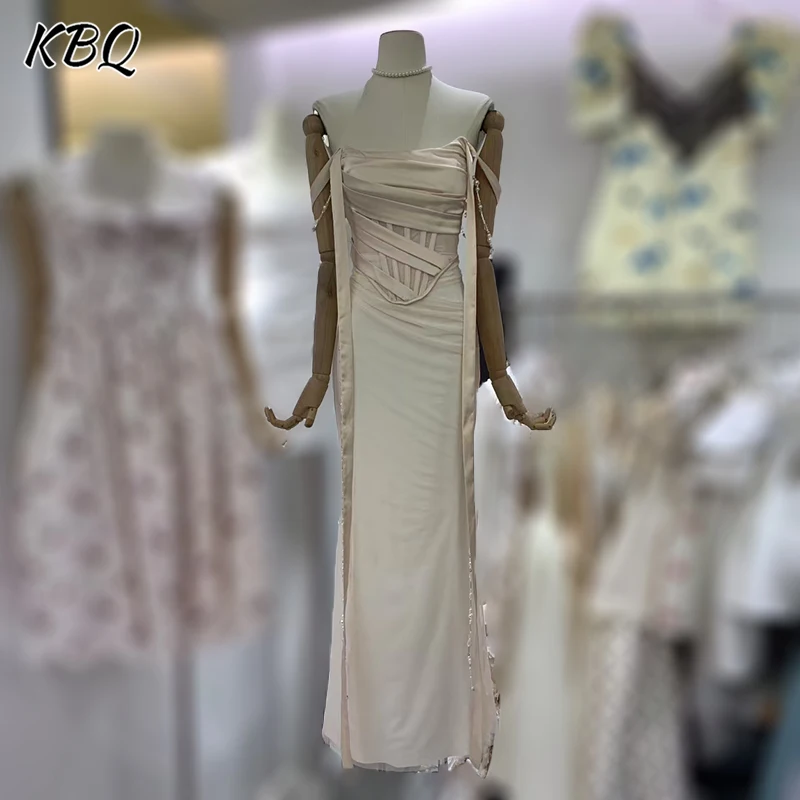

KBQ Elegant Soliced Lace Up Slimming Backless Dresses for Women Strapless High Waist Temperament Dress Female Fashion Style New