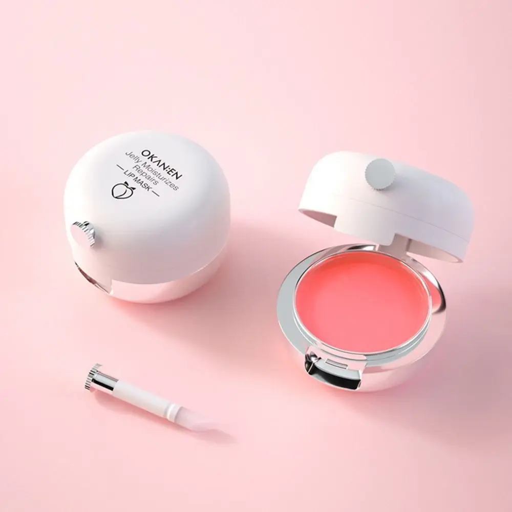 Peach Sleeping Lip Mask with Brush Nourishing Fade Lip Lines Jelly Lipstick Base Restore Dry Chapped Lips Exfoliation